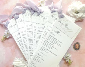 Elegant Wedding Menu Place Card with Ribbon: Personalized Reception Decor