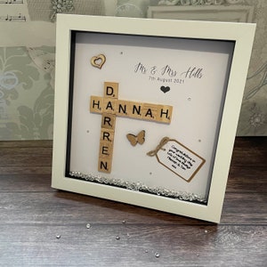Just married, wedding, scrabble frame