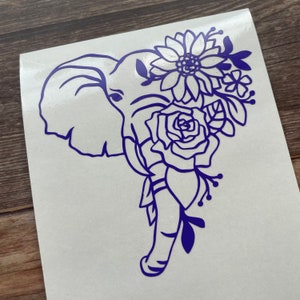 Elephant decal, floral vinyl sticker, laptop decal