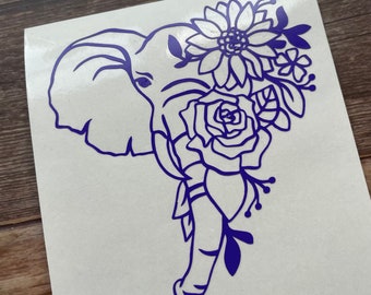 Elephant decal, floral vinyl sticker, laptop decal