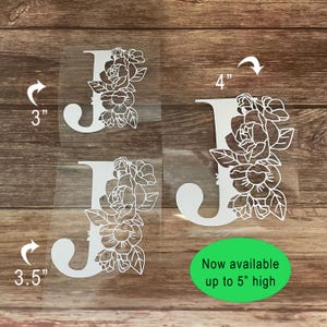 Floral, initial decal, vinyl initial, sticker