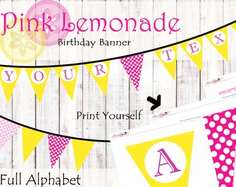 Pink Lemonade Birthday, Printable Pink Lemonade Decorations, Pink Lemonade Banner