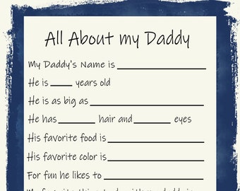 All About My Daddy, Father's Day printable, Birthday Gift for Dad, Printable Father's Day gift, Father's Day Gift From Kids