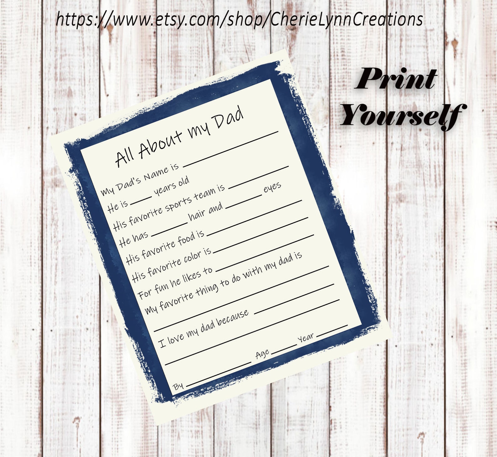 All About My Dad, Father's Day Printable, Birthday Gift for Dad ...