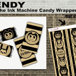 Bendy And The Ink Machine Candy Wrappers,  Bendy Printable Party Decor, Bendy and the Ink Machine Party