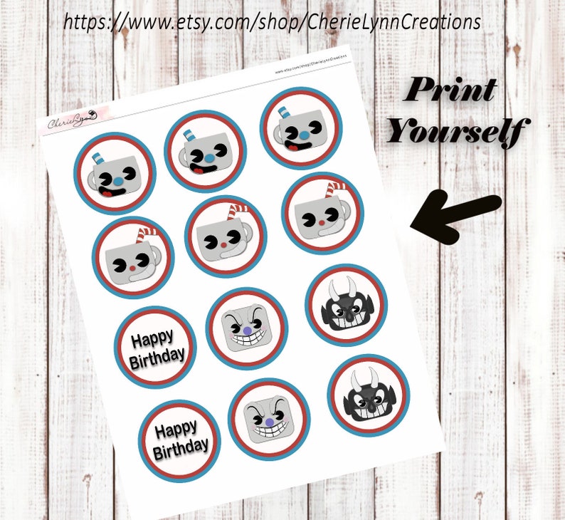 Cuphead birthday Cuphead cupcake toppers Video game | Etsy