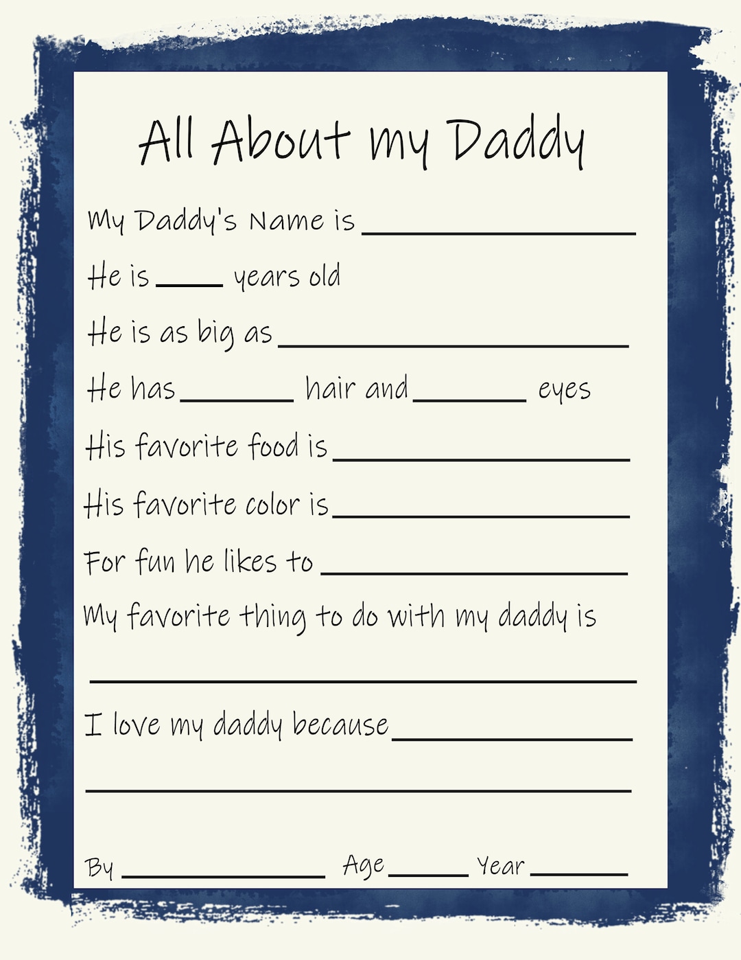 All About My Daddy, Father's Day Printable, Birthday Gift for Dad ...