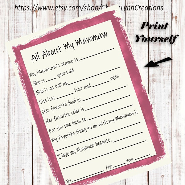 All About My Mawmaw Printable - Etsy