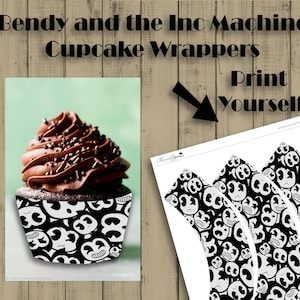 Bendy and the ink machine Cupcake wrapper, Video game birthday, Birthday cupcakes, Bendy, Bendy party decor, Bendy and the Ink machine party