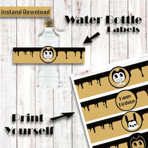 Bendy and the ink machine Water Bottle, Video game birthday, Bendy birthday decor, Bendy, Bendy party decor, Bendy and the Ink machine party