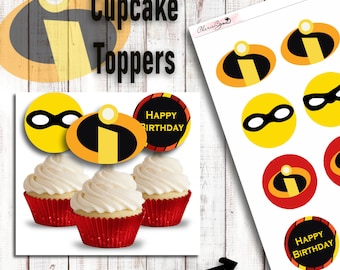 Incredibles, Incredibles-verjaardag, Superheld, Incredibles-thema verjaardag, Cupcake Toppers, Incredibles-thema, Incredibles-cupcaketoppers
