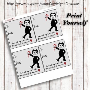 Bendy Valentine Card, Bendy and the Ink Machine Valentine Card, Bendy and the Ink machine, Bendy printabe