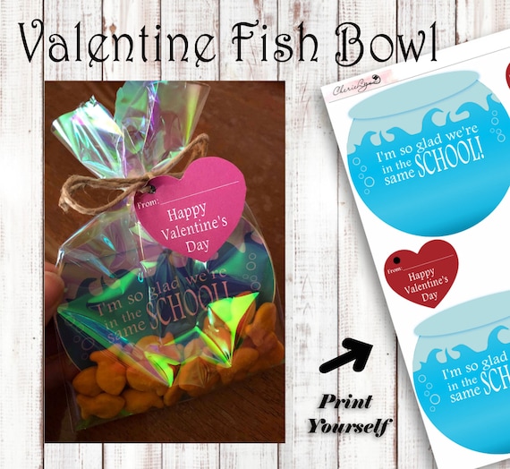 Kids Valentines Day Card, Fish Bowl Valentine, Gold Fish Valentine