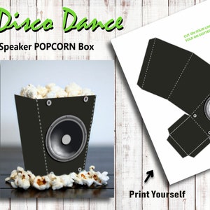 Disco Dance Speaker Popcorn Box, Dance Party, Disco Dance Decorations, Printable popcorn box