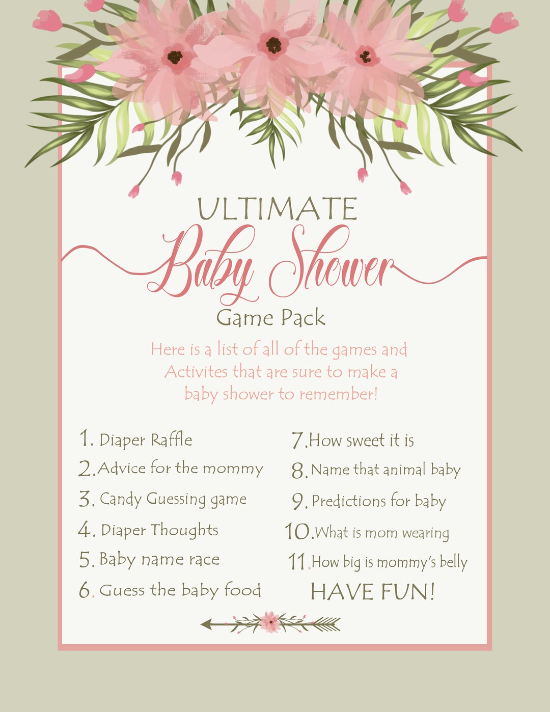 Boho Baby Shower, Boho Baby Shower Game Pack, Baby Shower, Pink Flower Baby Shower, Boho, Boho ...