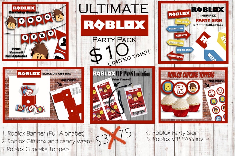 Roblox Birthday Printable Roblox Ultimate Package Roblox Gift Box Birthday Banner Roblox Vip Invites Roblox Cupcakes Roblox Gift Box - 