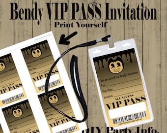 Bendy y la máquina de tinta, invitación de bricolaje, invitación de Bendy VIP Pass, Bendy printabe, Bendy VIP Pass, fiesta Bendy