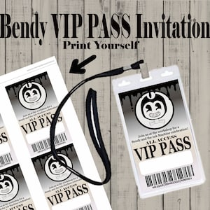 Bendy and the Ink Machine, Bendy and the Ink machine Birthday, Bendy VIP PASS Invitation, Bendy printabe, Bendy VIP Pass, Bendy party