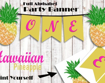 Hawaiian Birthday banner, Full Alphabet DIY, Printable Birthday Banner, Pineapple Birthday, DIY Birthday Banner, Pineapple