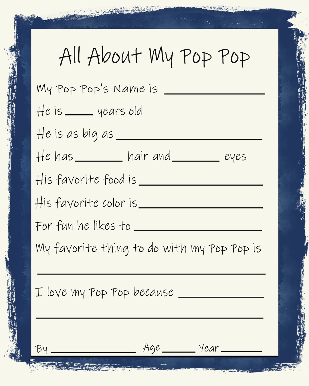 Pop Pop, Father's Day, All About My Pop Pop, Father's Day Printable ...