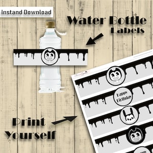 Bendy and the ink machine Water Bottle, Video game birthday, Bendy birthday decor, Bendy, Bendy party decor, Bendy and the Ink machine party