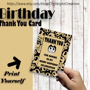 Bendy and the Ink Machine Thank you Card, Bendy and the Ink machine Birthday, Bendy printabe