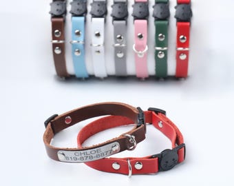 Collar de seguridad, de piel suave personalizada para gatos y gatitos, con grabado personalizado y etiqueta para el nombre.