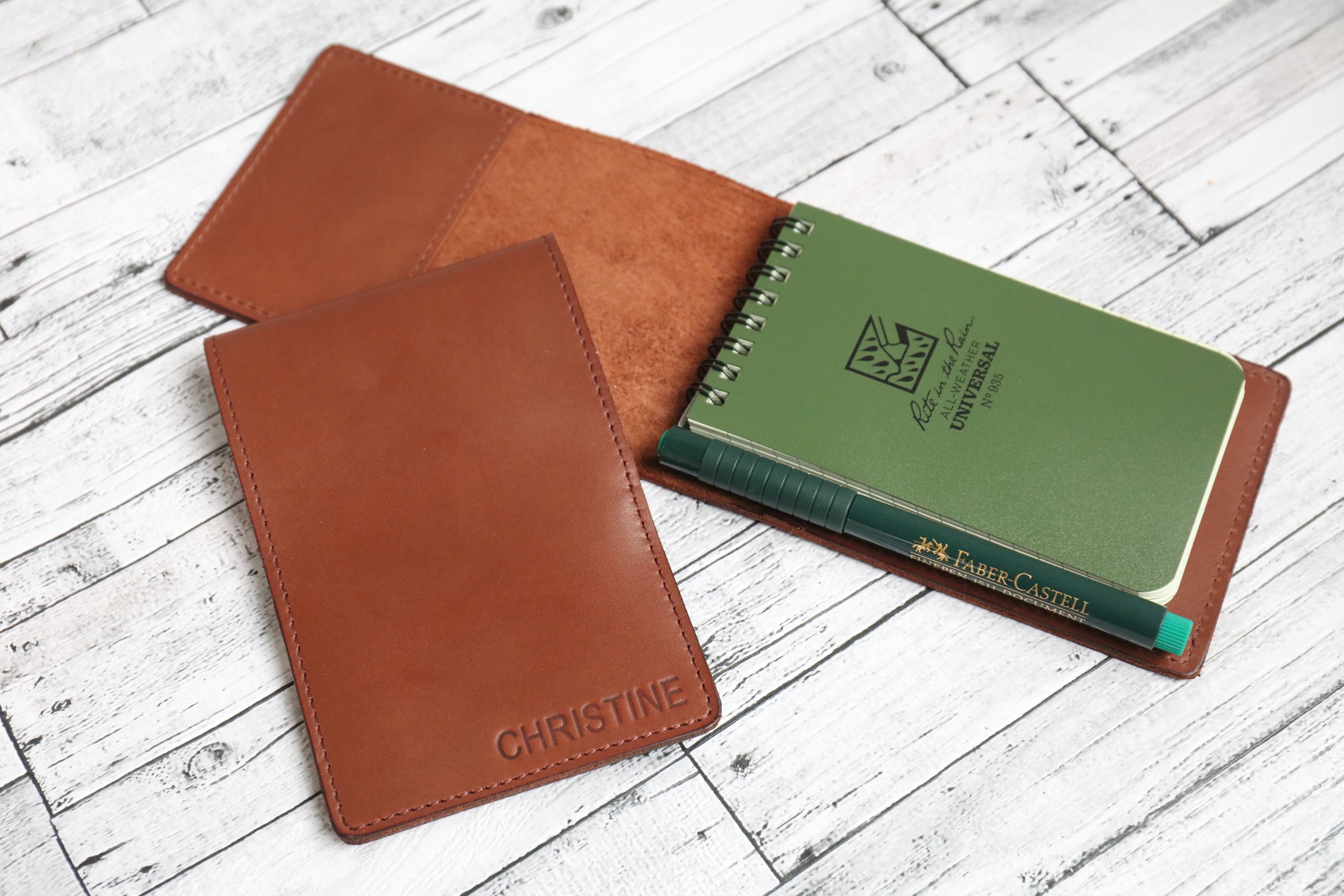 Personalized Embossing Genuine Leather Cover for 3"x5" Rite in the Rain Notebook, Custom Handmade Mini Pocket Notepad Cover, Notepad Wallet