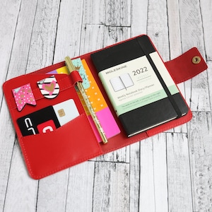 Mini Moleskine de bolso de couro personalizado — capa de diário personalizada com alça para caneta, caderno recarregável 3,5 x 5,5 / 9 x14, capa de planejador de bolso