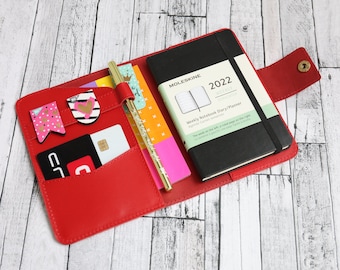 Personalized Leather Mini Pocket Moleskine — Custom Journal Cover with Pen Loop, Refillable Notebook 3.5 x 5.5 / 9 x14, Pocket Planner Cover