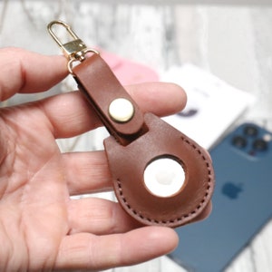 Personalized AirTag Holder, Custom AirTag Leather Keyring, Keychain, Embossing Apple Air Tag Case, Gifts under 20 dollars, Anniversary Gift