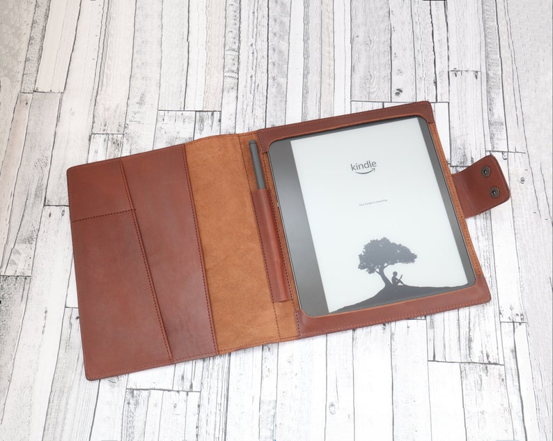 Personalized Kindle Scribe Case Leather with Pen Holder, Tablet & e-Reader Cases, Amazon Kindle Scribe Cover, Kindle 2022 Case, Gift for Him image 1