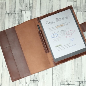 Genuine Leather Case compatible with remarkable paper pro, Pen Holder, Personalized Leather Folio Organizer, eReader Cover, Birthday Gift image 8