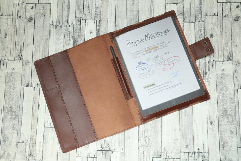 Genuine Leather Case compatible with remarkable paper pro, Pen Holder, Personalized Leather Folio Organizer, eReader Cover, Birthday Gift image 8