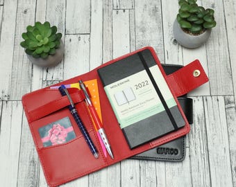 Personalisierte Leder Moleskine Pocket Cover nachfüllbares Notizbuch 3.5x5.5, kleine Planertasche Pen Loop Reisende