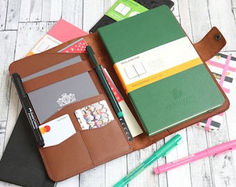Large Moleskine Notebook Cover, Personalized Leather Journal Cover for Moleskine Classic / Cahier / Volant 5&quot; x 8.25&quot; Size, Moleskine Holder