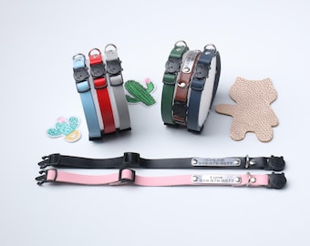 Collar de cuero suave para gatos con hebilla desmontable y placa de identificación personalizada para gatitos y cachorros, hecho a mano.