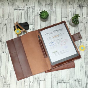 Genuine Leather Case compatible with remarkable paper pro, Pen Holder, Personalized Leather Folio Organizer, eReader Cover, Birthday Gift image 1