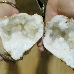 White Selenite Geode pair crystal approx 90mm+ fertility Sahara Desert