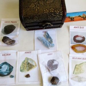 Kyanite, garnet, selenite etc in a Treasure chest