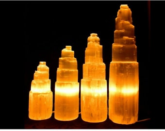 Lámpara de cristal de selenita: Lámpara de montaña curativa de 20 cm, hecha a mano