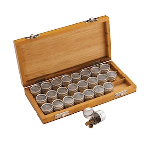 Watchmakers Storage Box Small Parts 24 Tins in Wooden Box, Movements Screws etc