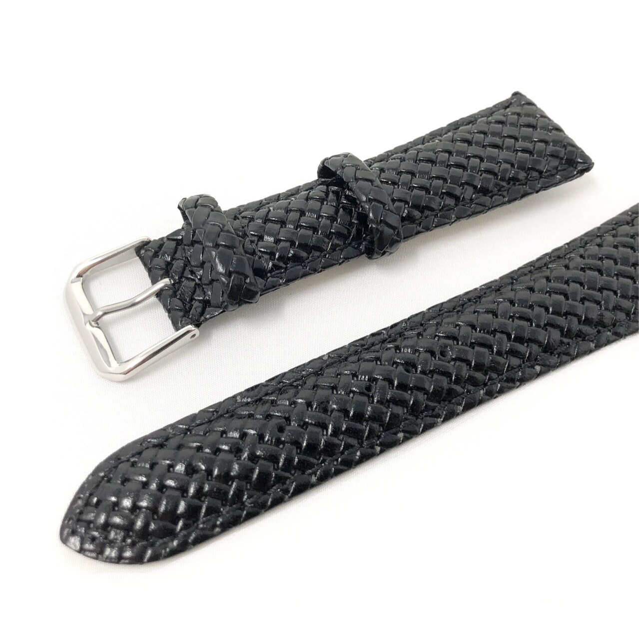 Black Woven Leather Watch Strap Replacement Hadley Roma Band 18mm 20mm 22mm Ladies Watch Straps With Silver Buckle Etsy UK