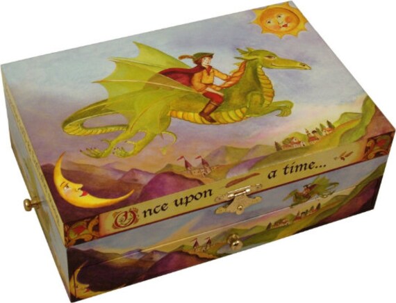 Large Dragon Children S Musical Jewellery Box Wind Up Boys Etsy