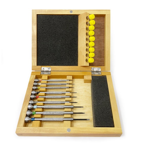 Watchmakers Screwdrivers Set of 9 in Wooden Storage Box Screw