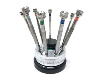 Watchmakers Screwdrivers Set of 9 Screw Driver for Watch & Clock Repairs on Colour Coded Base Stand