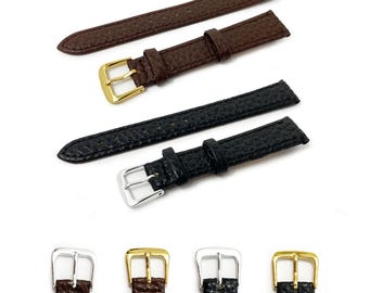 Vegan Leather Watch Strap Buffalo Grain 12mm - 20mm Brown Black Synthetic