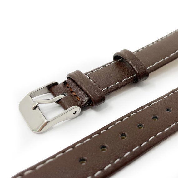 Bracelet De Montre En Cuir Véritable Marron 12 Mm - Boucle Dorée - Neuf Sans étiquettes