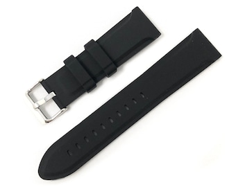 Black Watch Strap Replacement Silicone Rubber Band 20mm 22mm 24mm 26mm 28mm with Silver Buckle Hadley Roma
