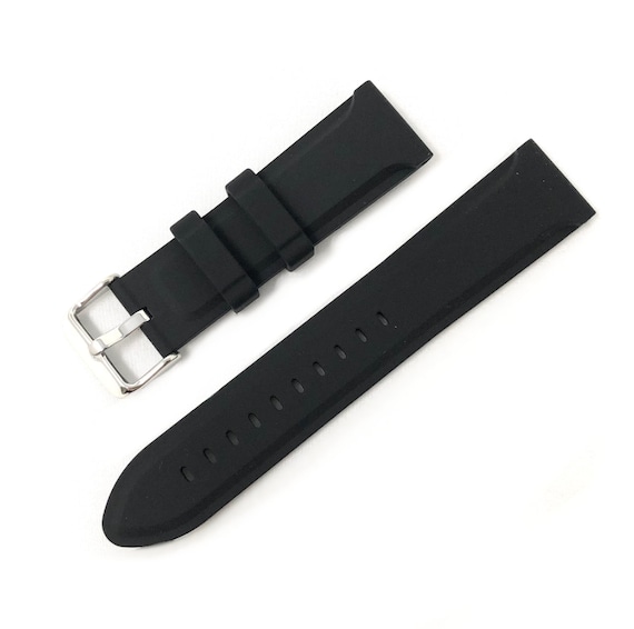 Black Watch Strap Replacement Silicone Rubber Band 20mm 22mm 24mm 26mm 28mm with Silver Buckle Hadley Roma
